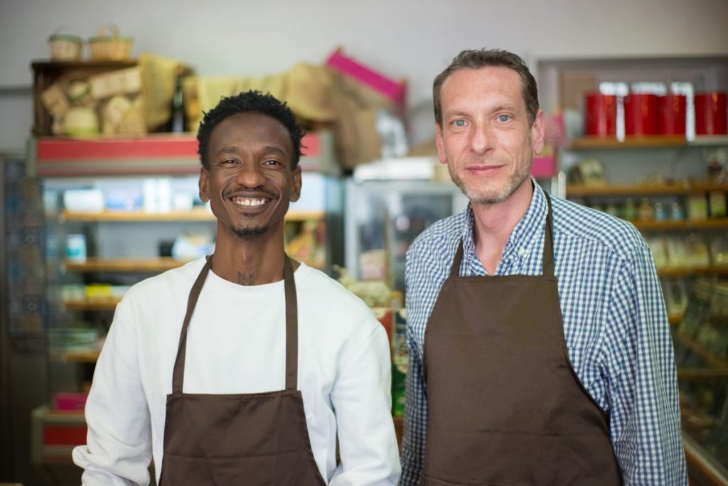 Happy small business owners